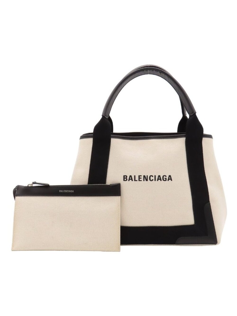 Balenciaga Navy Cabas S Tote Bag Ivory Canvas Leather